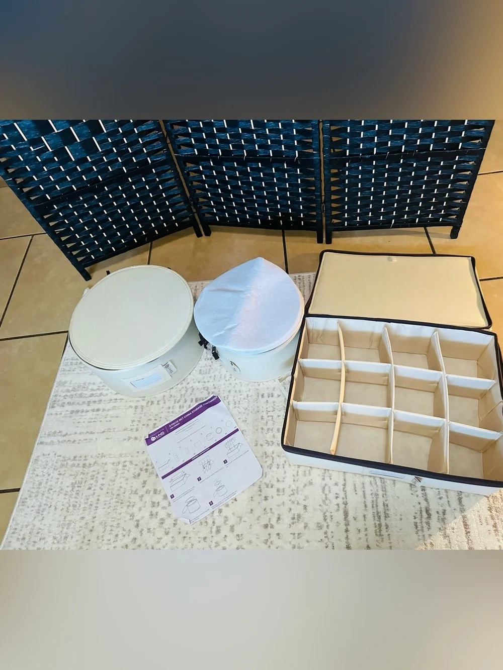 Cream Ceramic Plate Storage Set with Protective Cushions